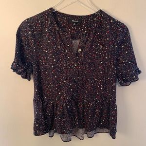 Madewell Ruffle Hem XS Top Black Starry Night Short Sleeve Flowy Peplum